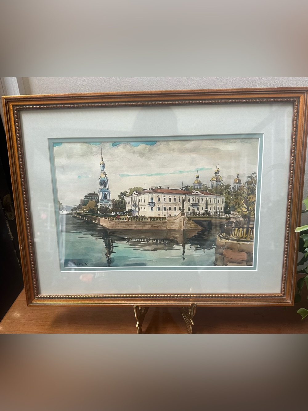 Vintage signed Watercolor of St Petersburg Square Russia